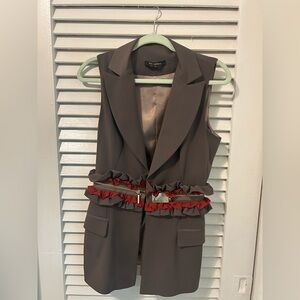 Roberta Biagi-Elegant Sleeveless Gray Vest with Red Trim